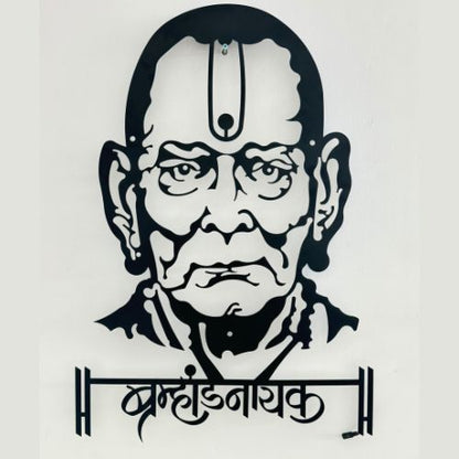 Swami Bramhandnayak Metal Wall art with LED Back light/Black matte finish.