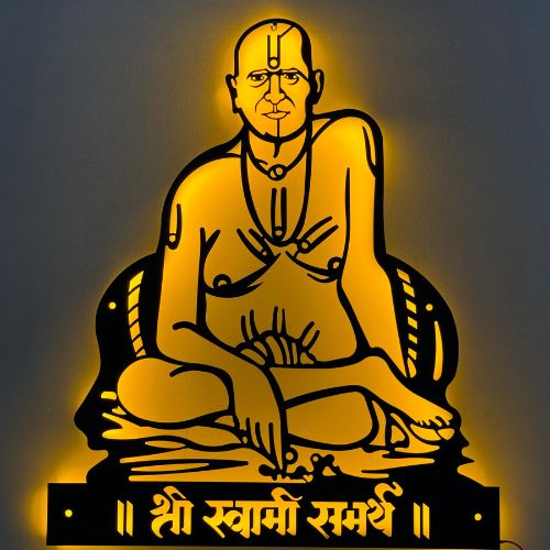 Shree Swami Samarth Metal Wall art with LED Back light / Black matte finish.