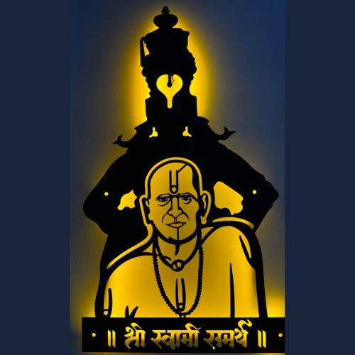 Swami Vitthal Maharaj Metal Wall art with LED Back light/Black matte finish