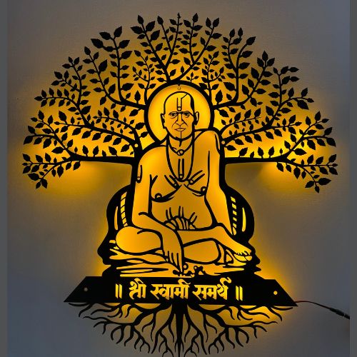 Swami Samarth Watvruksh Metal Wall art with LED back light/Black matte finish