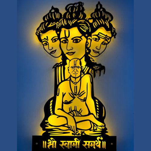 Swami  Dattaguru Metal Wall art with LED Back light/Black matte finish