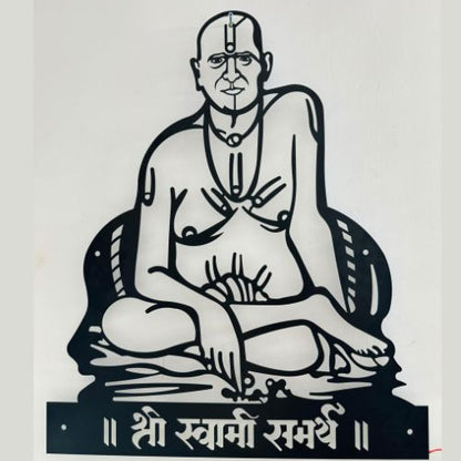 Shree Swami Samarth Metal Wall art with LED Back light / Black matte finish.