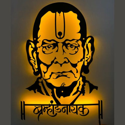 Swami Bramhandnayak Metal Wall art with LED Back light/Black matte finish.